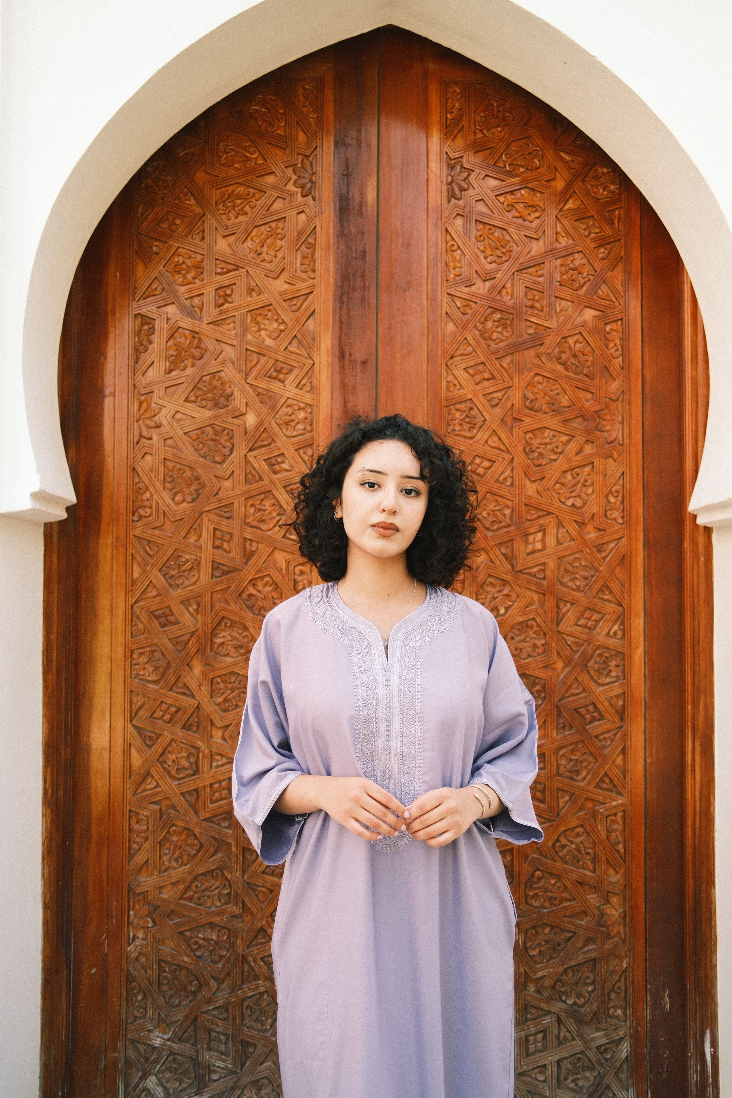 The Amethyst Gandora worn full length in Morocco
