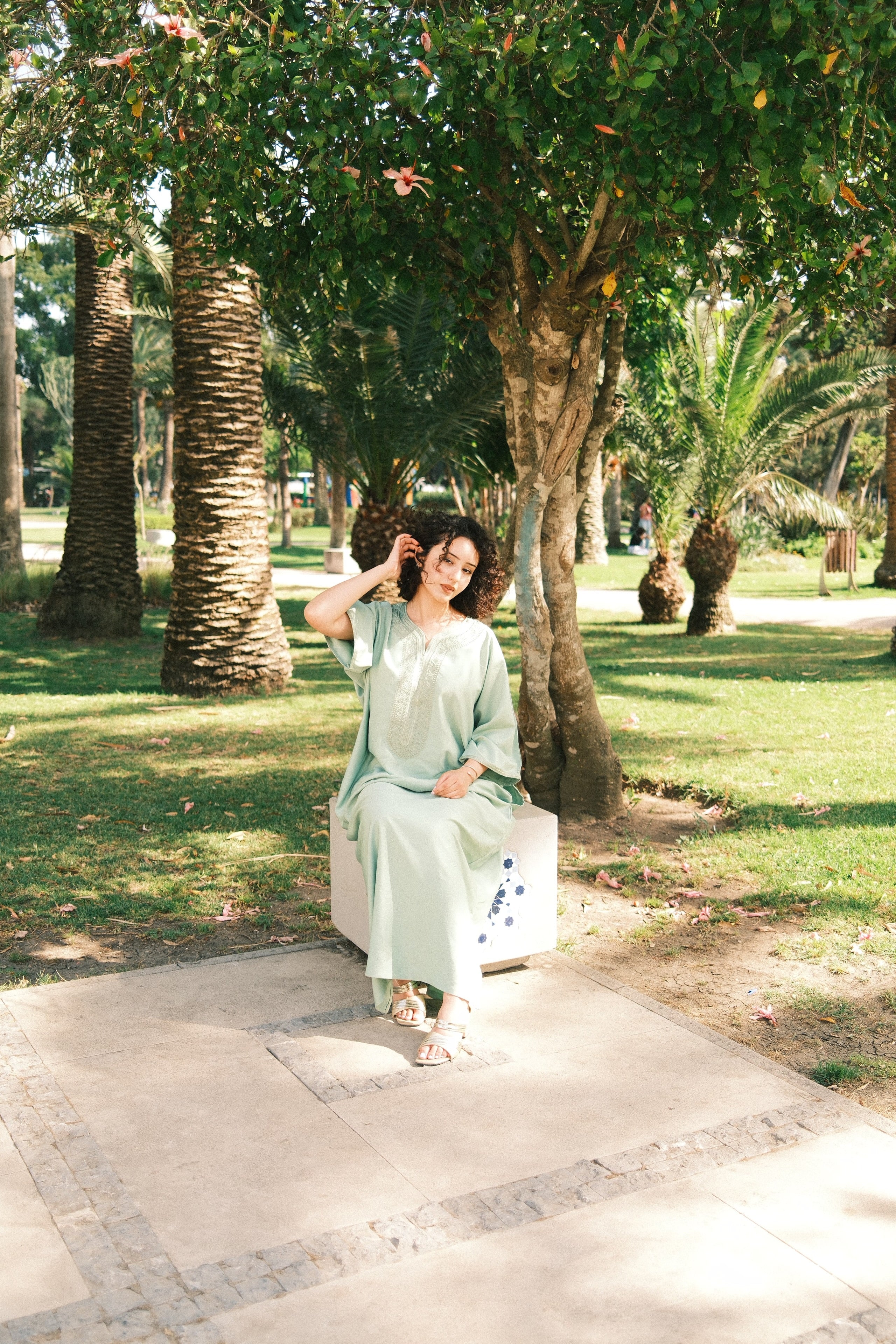 The Celadon Gandora worn full length in Morocco