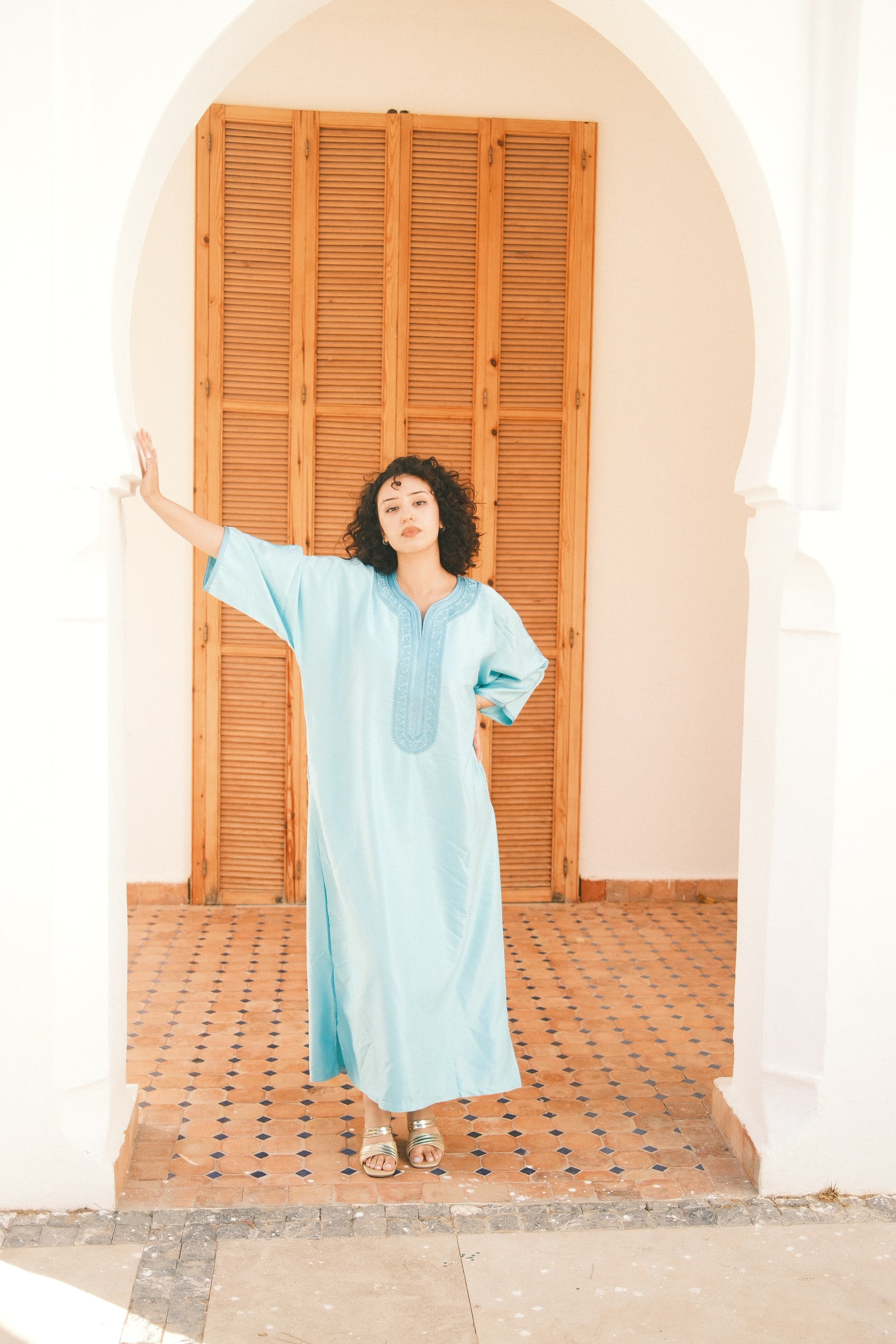 The Aegean Gandora worn full length in Morocco